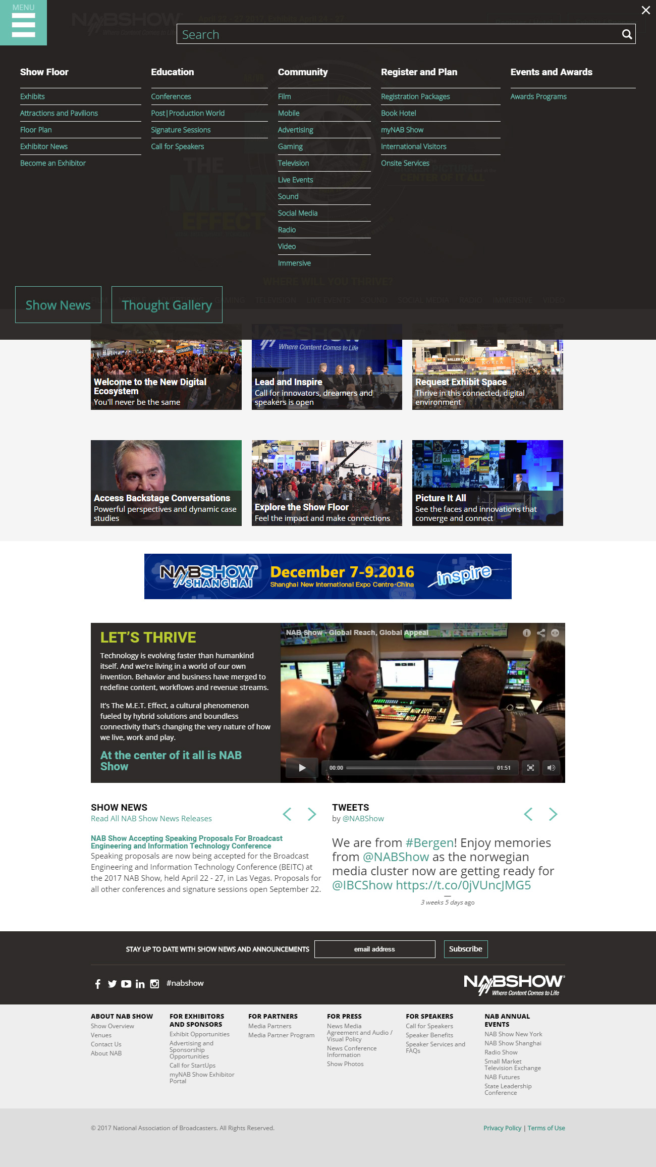 Desktop NAB Show homepage navigation