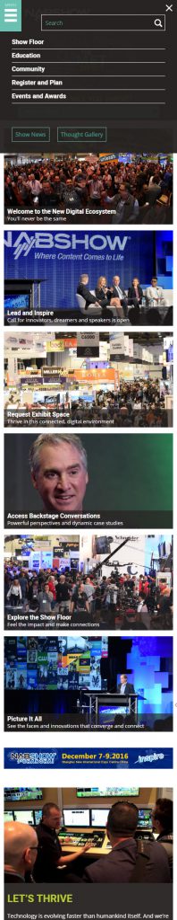 Mobile NAB Show homepage navigation